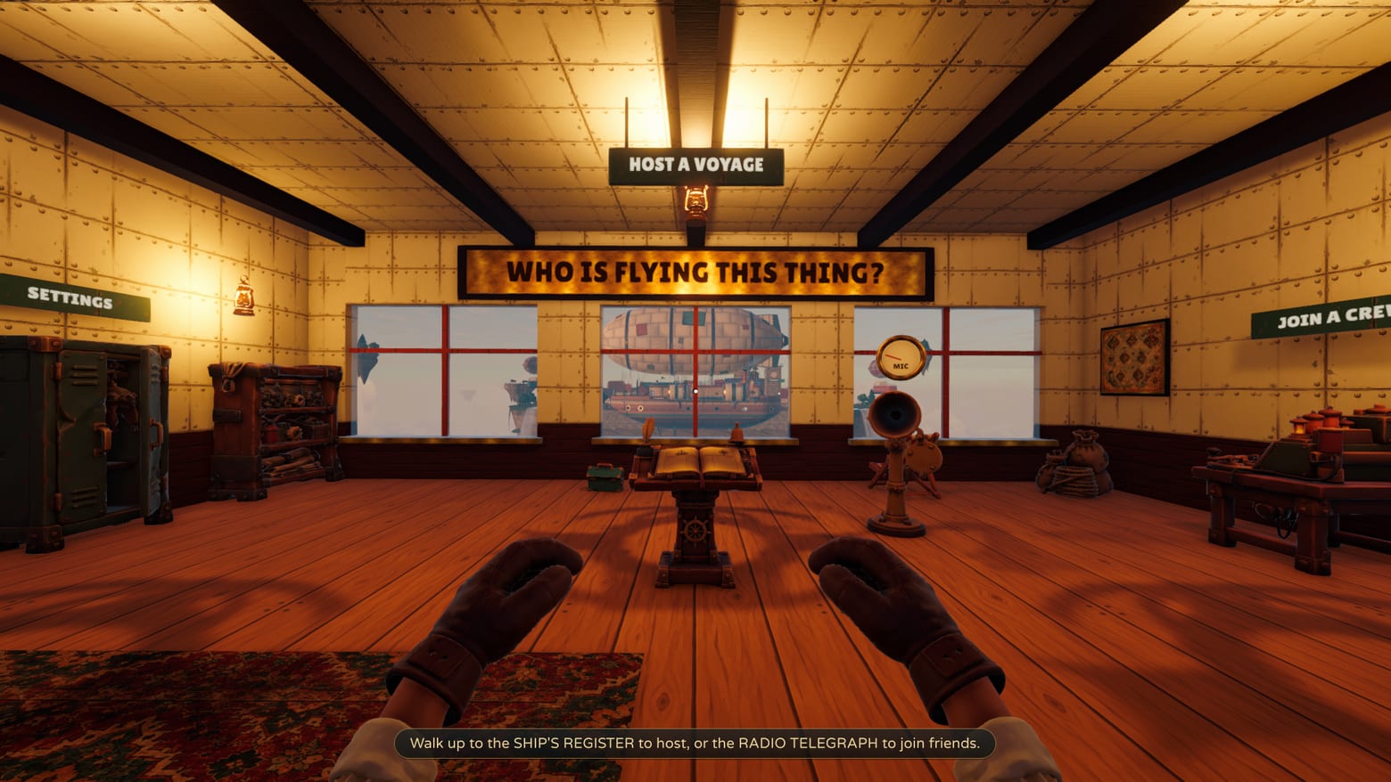 The Skyport lounge, where the crew gathers before a voyage.